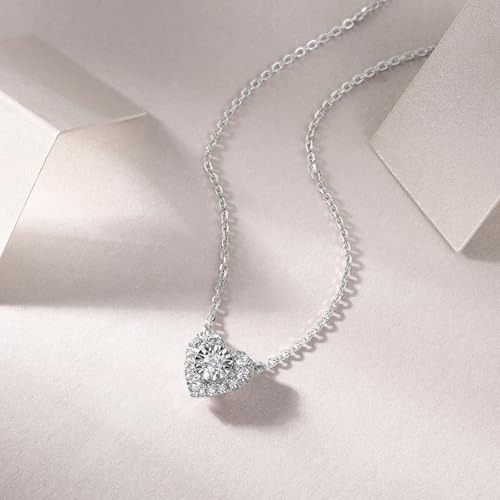Sterling Silver Lab Grown Diamond Halo Pendant Necklace, Chain Included,ideal gift for anniversaries, birthdays, or any milestone celebration3