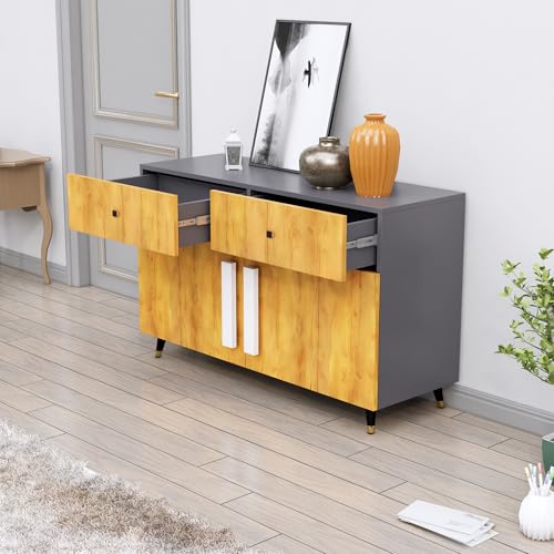 Image of Bniture Storage Cabinet Wooden for Living Room Sideboard with 2 Drawer and 2 Door | Storage Organizer Chest of Drawer Cabinet for Home Hallway Drawing Room Bedroom Kitchen | Slate Grey & Giant Wood