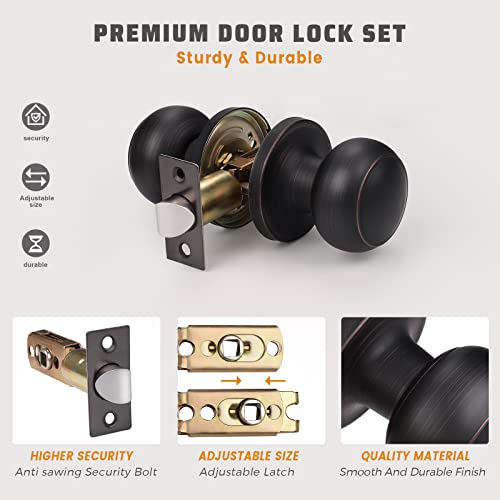 Knobwell 3 Pack Modern Door Knob Passage Door Knob Set, Closet Door Knobs, Hallway And Closet Door Knob In Classic Style With Concealed Screws, Oil Rubbed Bronze #TOP3
