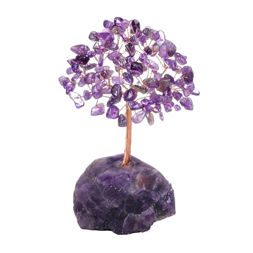 CrystalTears Amethyst Crystal Tree for Home Office Desk Decor, Amethyst Healing Crystals Gemstone Money Tree Ornament Crystal Gifts for Women Mum Christmas Birthday