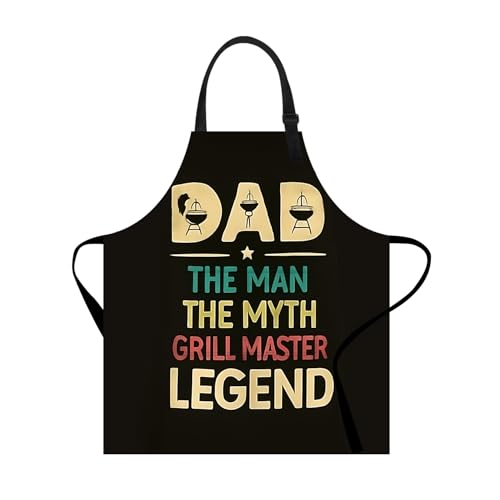 ANNA QUEEN Dad The Man The Myth Grill Master Legend Apron with Pocket – Funny BBQ Adjustable Kitchen Bib for Men Cooking Gift