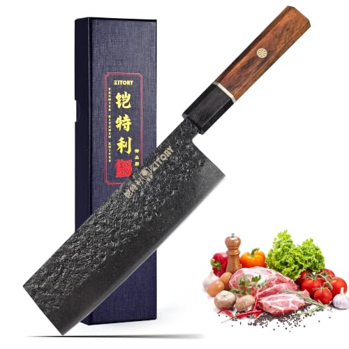 Kitory Couteau à légumes japonais Nakiri & Usuba 16,5 cm – Couteau de cuisine professionnel tranchant avec manche élégant en bois noir et fourrure de caoutchouc rouge