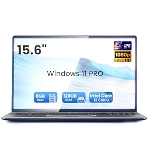 15,6″ Ordenador Portátil FHD IPS con procesador core i3 6100, 8GB DDR3 128GB SSD, Win11Pro PC Portátil con teclado retroiluminado y reconocimiento de huellas, Laptop 2*USB3.0, HDMI, Wi-FI5, BT, Webcan