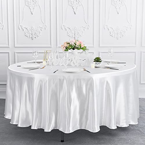 Rewomc 5 Pack 120 Inch White Round Tablecloth Premium Satin Tablecloth Table Overlay Cover Bright Silk Smooth Fabric Table Cover, Table Decoration For Wedding Party Banquet Home Restaurant Kitchen #TOP4