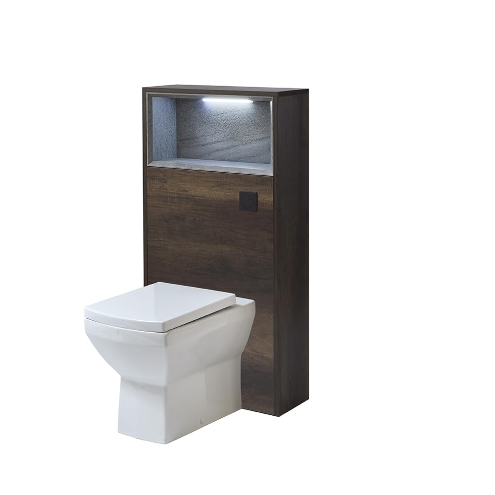 Milano Dark Oak Unit / Black Flush Bexley 600Mm Dark Oak Bathroom Wc Unit Led Lit Shelf Toilet
