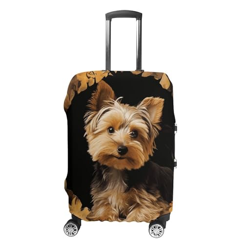 Yorkshire Terrier in The Cave Elastic Luggage Cover Suitcase Protector for 19-32 Inch Suitcases | Universal Stretchable Travel Bag Cover | Anti-Scratch, Washable with Zipper Closure M