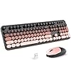 MOFII Combo de teclado y mouse inalámbricos, tamaño completo 2.4G, máquina de escribir Plug and Play, juego de teclado y mouse redondos retro para Windows, computadora, computadora de escritorio, PC
