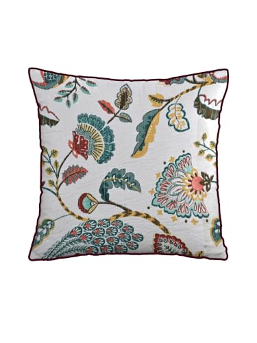 Image of Pure Cotton Quilted Cushion Cover 16x16 Inch | Anokhi Print Decorative Throw Pillow Cover | Soft Cotton Sofa Cushion Cover with Hidden Zipper | Living Room Bedroom Home Decor