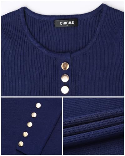 Womens V Neck Metal Button Down Ribbed Knit Pullover Shirt Long Sleeve Blouse Slim Fit Casual Elegant Basic Top Daily Work4