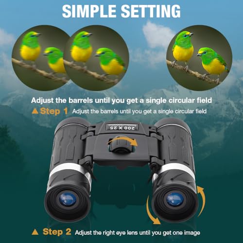 OFFCUP 200x25 Mini Compact Binoculars for Adults Kids, High Powered Small Pocket Binocular, Lightweight Folding Binoculars for Bird Watching Hunting Theater Travel Sightseeing Sport Games - Image 4