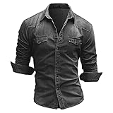 Men's Classic Long-Sleeved Denim Shirt Button Down Washed Denim Shirt Lapel Denim Shirt Casual Slim Fit (Light Grey,X-Large)