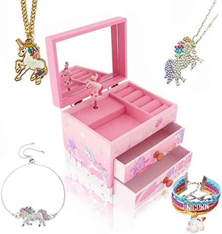 Girl's Wooden Unicorn Musical Jewellery Storage Box with Unicorn Necklace and Bracelet - Unicorn8