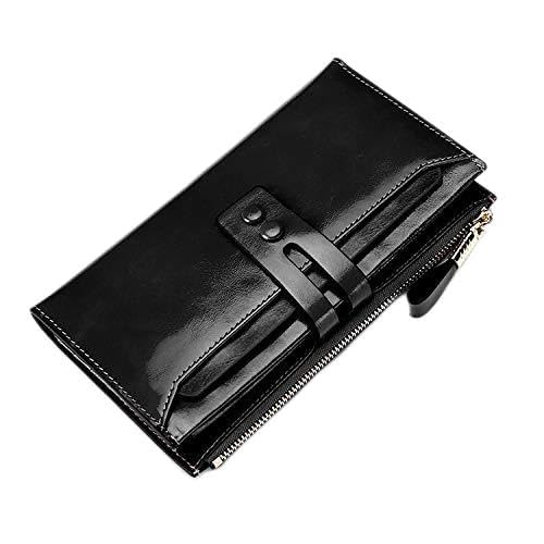 Portefeuille en cuir RFID femme multifonctionnel noir à grande capacité