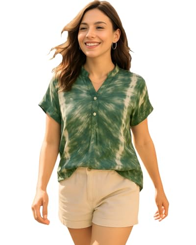 Image of Maaesa Women Handcrafted Tie & Dye Rayon Top | Regular Fit|Lightweight & Breathable Fabric | Casual Wear & Office Wear