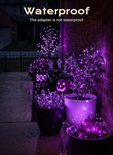 Image of Halloween Fairy Lights Plug in, 33Ft 100LEDs Purple Fairy Lights, Waterproof Flexible Black Wire String Lights for Bedroom Home Party Ghost Haunted House Indoor Outdoor Halloween Decorations, Purple