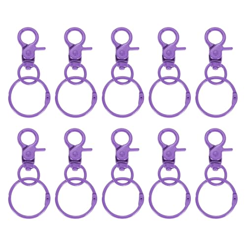 sourcing map 10 llaveros con cierre de pinza de langosta, gancho de gatillo con anillos de carpeta, cierres giratorios de metal, gancho de cordón para manualidades, color morado