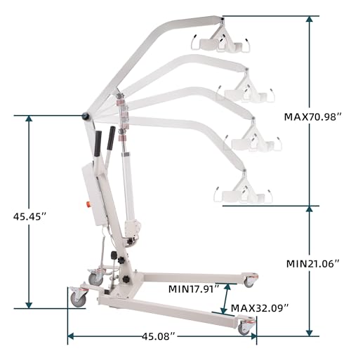 PPOLB Electric Foldable Patient Lift, Full Body Foldable Patient Transfer Lift for Home Use, 400lb Weight Capacity with U-Sling, Foldable Hydraulic Body Transfer for Home, White (Pack of 1)