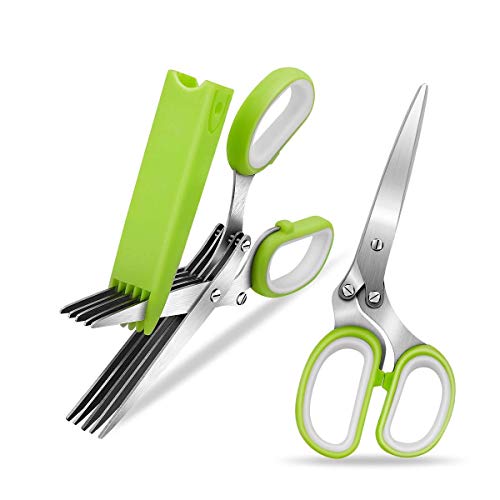 CUSIBOX Herb Scissors, Heavy Duty 5 Blade Kitchen Shears with Safety Cover - Stainless Steel
