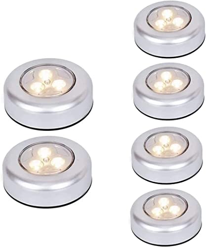 6 Pack Ilyever LED Battery-Powered Wireless Night Light Stick Tap Touch Lamp Stick-on Push Light for Closets, Cabinets, Counters, or Utility Rooms,Cordless Touch Light,Warm