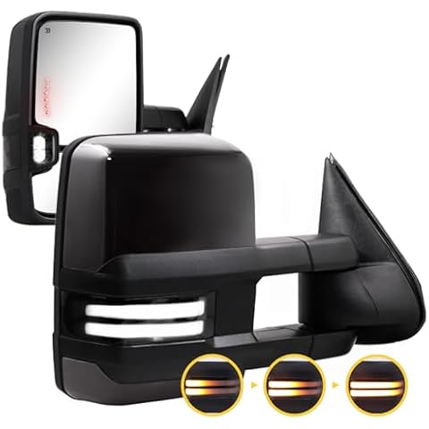 Sanooer Towing Mirrors Painted Black Switchback Dynamic Turn Light Compatible with 2003-2007 Chevy Silverado GMC Sierra Yukon with Running Lights Power Glass Backup Lamp Heated Set(Black painted 8555) Cover