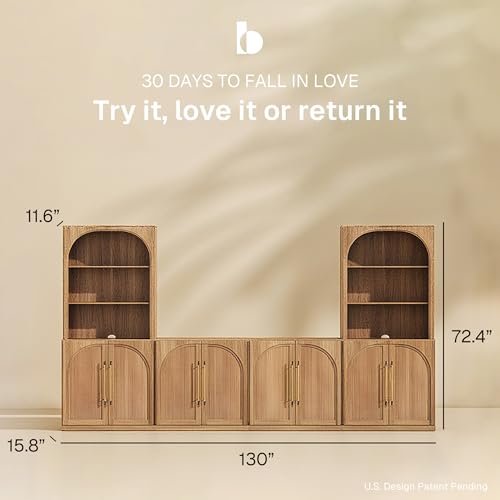 Image of BELLEZE Jagger 130 inch Wall Unit 6-Piece Modular TV Stand - Camel