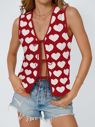 Image of COCCKO Womens Summer Tops Vacation Beach Outfits Cute Tie Front Crochet Vest Knit Sleeveless Sweaters