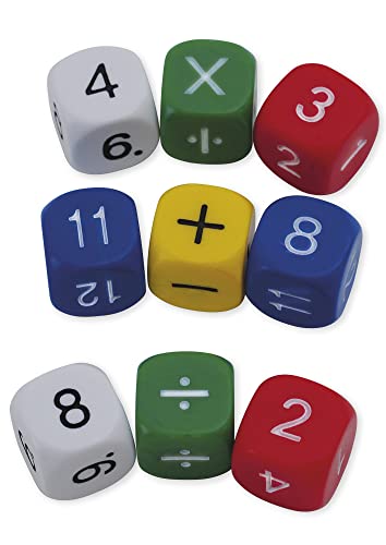TimeTEX Set Mathe-Würfel mit den Zahlen 1-12 und Rechenzeichen - 10 Würfel - aus Kunststoff - 16 mm - 93559