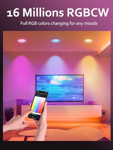 Aoketezm TD Smart Recessed Lighting 6 Inch, Rgbcw Color Changing Ceiling Light, 13W 1050Lm Wi-Fi Bluetooth Soffit Light thumb #1