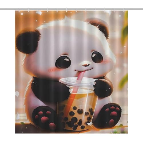 Rideau de douche panda en tissu imperméable lavable 168x183cm avec crochets inclus - 7