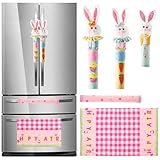 ELAMAS 5 Pack Easter Refrigerator Handle Covers, Kitchen Appliance Handle Covers for Fridge Microwave Oven Dishwasher Decoration, Easter Bunny Indoor Decor, Spring Rabbit Home Party Favor Supplies