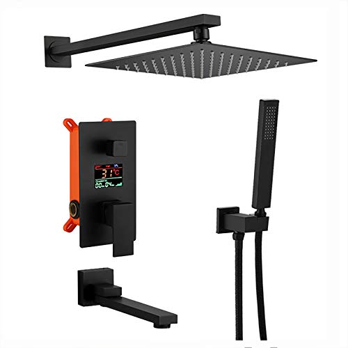 Douche classique avec baignoire combo ensemble de robinet LED mural noir mat