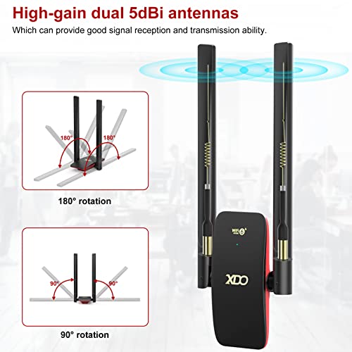 Xdo Usb Wifi 6 Adapter For Pc, Wifi Dongle Wireless Network Adapter With High Gain 5Dbi Antenna For Desktop/Laptop, Dual Band 2.42G/5.8Ghz Mu-Mimo, Only Support Windows 11/10 (Black1) #TOP5