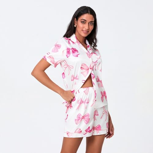 Image of Yiulangde Cowboys Boot Pajamas for Women Y2k 2 Piece Heart Bow Preppy Pjs Coquette Short Sleeve Shirts Matching Pj Shorts Set