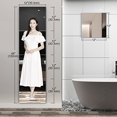 Shatterproof Full Length Mirror Tiles,Mirror For Wall,Full Body Mirror For Kids,Extra Thick 0.14",4Pcs 12"X12",Made Of Frameless Plexiglass Acrylic Plastic,Wall Mounted For Home Gym,Bathroom,Door #TOP6