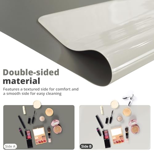 Image of LovePads Makeup Mat for Vanity, 16 x 36 Dual-Sided Desk Pad & Vanity Cover Top, Waterproof PVC Protector Mat for Dresser, Nail Art, Craft Table (Dark Grey+Grey)