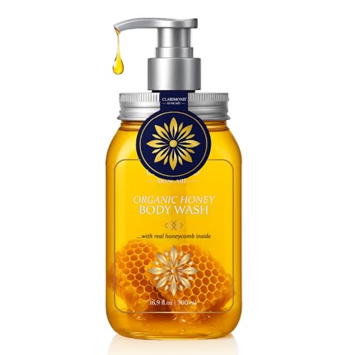 CLARIMOND - Gel de baño de miel orgánica, enriquecido con panal real y miel orgánica para una nutrición profunda, propóleos antiséptico natural, exfoliación espumosa rica para una piel suave y