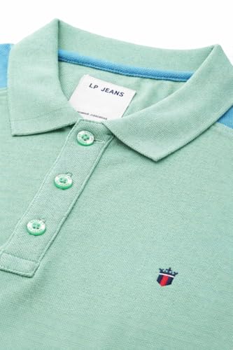 Image of Louis Philippe Men's Slim Fit Premium High-End Pique in Superior Cotton Cut & Sew Design Color Block Shoulder Half Sleeve Polo Tshirt
