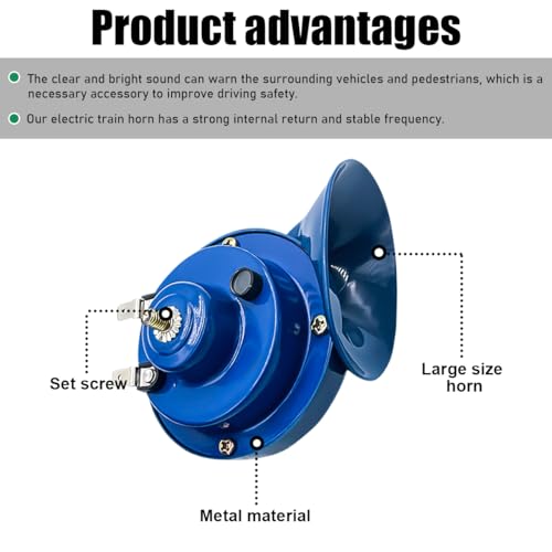 Ohleats 2 PCS Super Loud Car Horns, 12V Waterproof Air Horns Electric Snail Horn, 300DB Train Horns for Vehicle, Motorcycle, Truck, Bike, Boat, Universal Car Accessories (Blue)