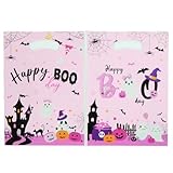 SORAmood ハロウィン 袋 ギフトバッグ ラッピング袋 お菓子袋 18㎝×25㎝ 50枚セット ピンク色 プレゼントバッグ 小分け袋 贈り物 手提げ袋