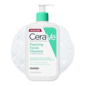 CeraVe Foaming Facial Cleanser, Daily Face Wash for Oily Skin, Hyaluronic Acid + Ceramides + Niacinamide, Fragrance Free & Paraben Free, Non-Drying Oil Control Face Wash, 16 Fluid Ounces