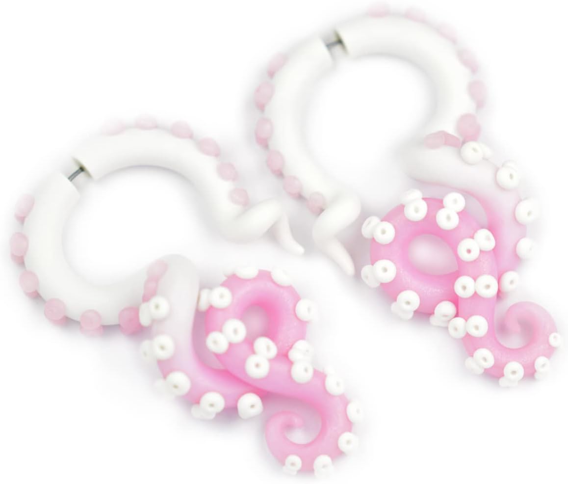 Pastel Goth Tentacle Earrings Yami Kawaii Octopus Tentacle Gauges Menhera Fairy Kei Plugs Cute Creepy Jewelry Aesthetic Visual Kei Spiral Ear Stretchers Ear Hangers Kpop Fake Faux Ear Tapers Tunnels
