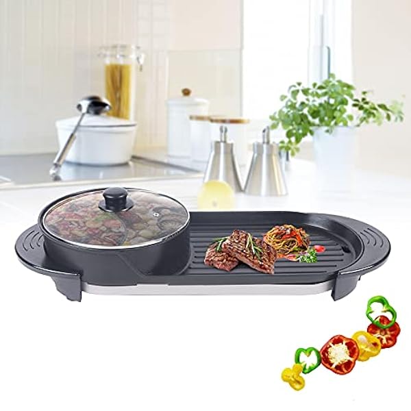 Hot Pot Barbecue 2 in 1 elettrico Hot Pot con grill, regolatore automatico a 5 marce, antiaderente Hot Pot e barbecue