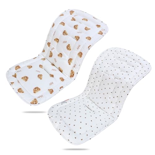 LAT Universal Colchoneta para Sillas de Paseo, Algodón Funda Universal Carro Bebe, Cojín Silla de Paseo para Cochecito de Doble Cara, Funda para Asientos de Cochecito para Bebés (Oso Bonito)