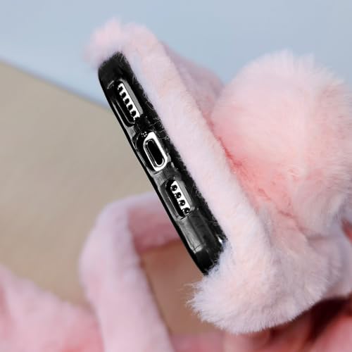 Omorro Compatible with iPhone 17 Case for Women Girls Plush Rabbit Soft Warm Fluffy Furry Bunny Ear Fur Cover with Crossbody Neck Chain Protective Bling Crystal Diamond Girly by Omorro - Used condition - Image 5