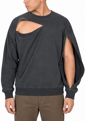 95% Cotton Crewneck with Full Arm & Chest Access | Dialysis, Chemo & IV Infusion Sweatshirt | Unisex Relaxed Fit (Gray, XL)
