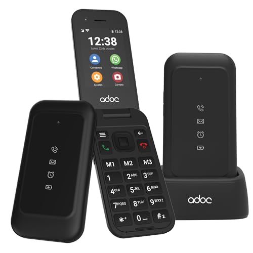 ADOC SC04 Teléfono Móvil 4G de Tapa con Whatsapp, Pantalla Táctil, Video conferencias, Teclas Grandes, Botón SOS, Fácil de Usar, Batería Duradera, Bluetooth, Wi-Fi, Android 12. Compatible audífonos.
