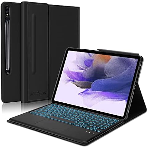 Touchpad Keyboard Case for Samsung Galaxy Tab S8 Plus/ S7 FE/S7 Plus 12.4'', BORIYUAN Smart Folio Cover with Wireless Keyboard for Galaxy Tab S8+ 2022/S7 FE 2021/S7+ 2020,Built-in S Pen Holder, Black Cover