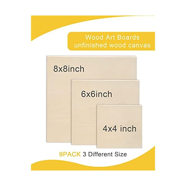 Pllieay 9 Pack 3 Sizes Wood Canvas Board, Unfinished Wood Cradled