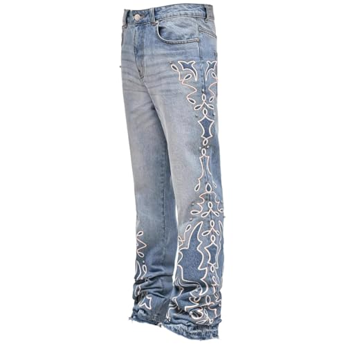 Jeans Pants Trousers Denim Trendy Street Washed Blue Gradient Wide Embroidered Personalized Print Casual Straight Leg for Men
