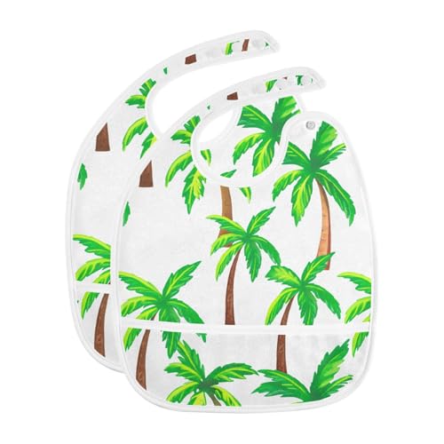 MCHIVER Green Palm Trees Baby Bibs for tag1 Waterproof Feeding Bib Apron with Food Cather Adjustable Cotton Food Eating Bib 2 Pack